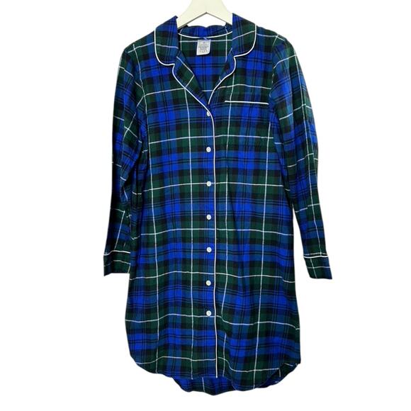 Lands End Green & Navy Blue Cotton Flannel Night Gown Women's Size Medium 10/12 - Picture 1 of 7
